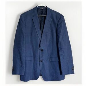 Tommy Hilfiger Linen Blazer Mens 42L Blue Suit Jacket Sport Coat Coastal Beach